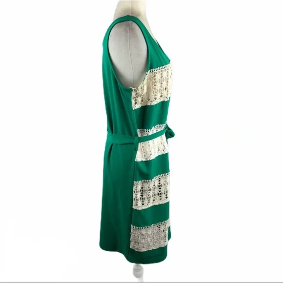 C. Luce Green Crochet Lace Panel Belted Dress - Picture 4 of 8